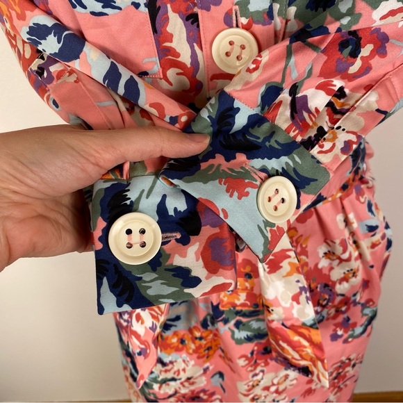 Zara SS18 Pink Floral Print Belted Shirt Midi Dress Size XS Button Tie Waist - Picture 8 of 16